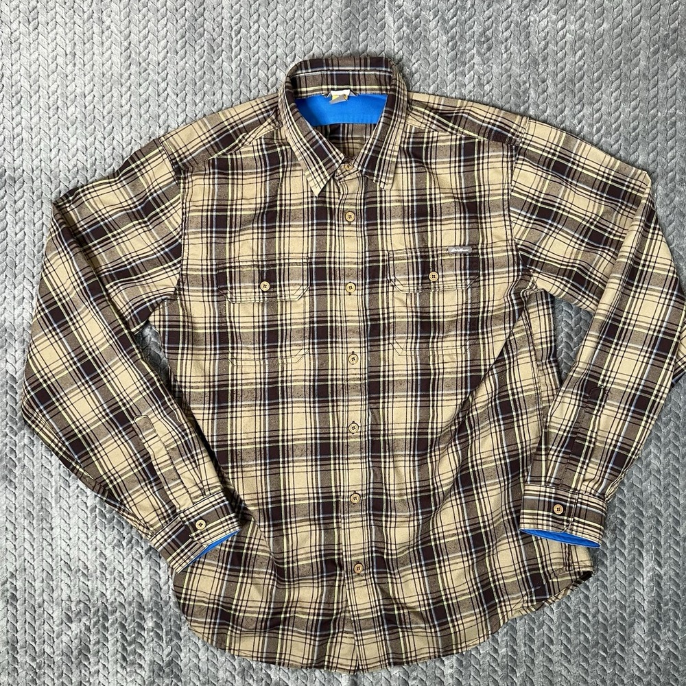 Eddie Bauer Travex Mens Plaid Button Down Shirt Size Large Brown Casual Hiking